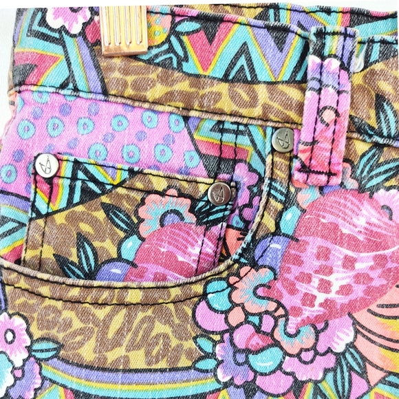 MinkPink Denim Shorts Pink Patchwork Floral Cheeky Booty Shorts Size Medium - Picture 6 of 8